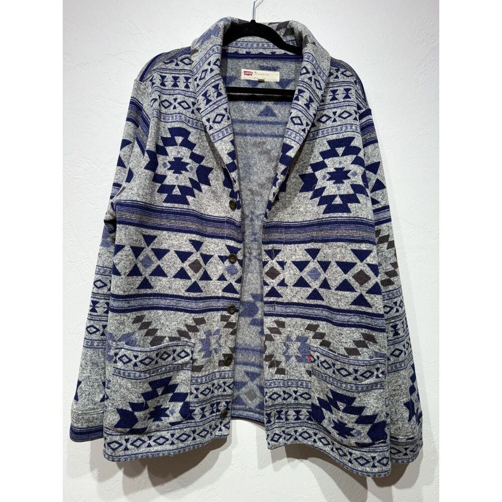 Levi’s Aztec Southwestern Blue Gray Fleece Cardigan Sweater Men's 2XL